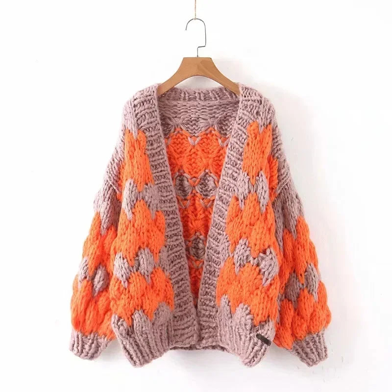Thick Sweater cardigans for women invierno handmade knitted sweater Balloon long sleeve boho sweaters coat oversize outwear
