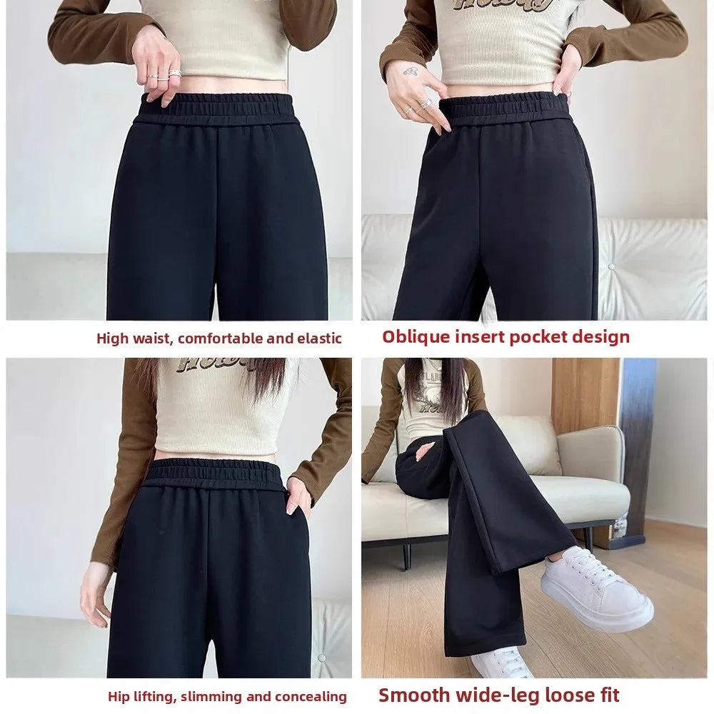 Grey Sports Wide Leg Pants Spring Autumn Thin Straight Casual Sweatpants Comfortable Fashionable Trousers