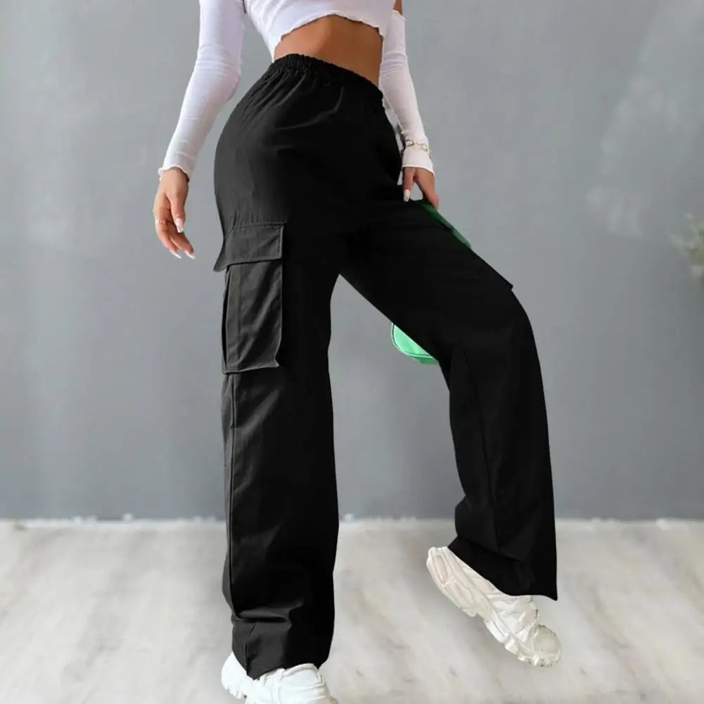 SANWOOD Women Cargo Pants Stylish Women's Cargo Pants Trendy Wide Leg Trousers with Elastic Waist Pockets Casual Korean for Spring