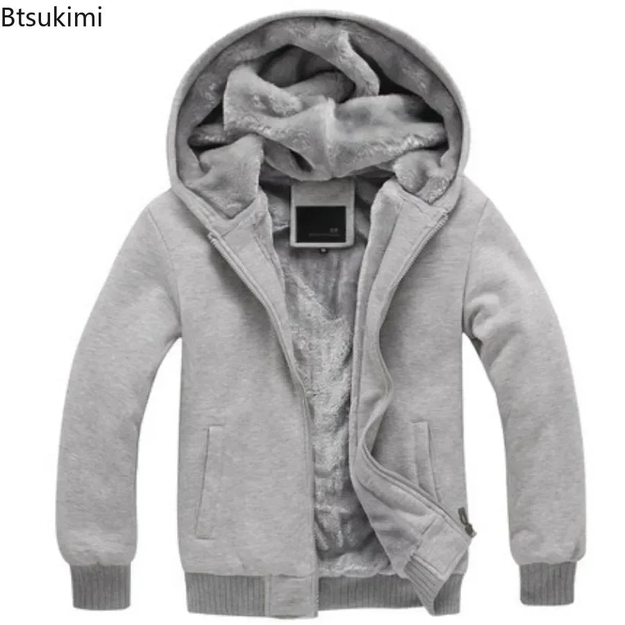 Btsukimi Fashion Men's Jackets Winter Hooded Coats Male Warm Sweatshirts Fleece Hoodie Slim Student Hoodies Outerwear 2026 Men's Clothing