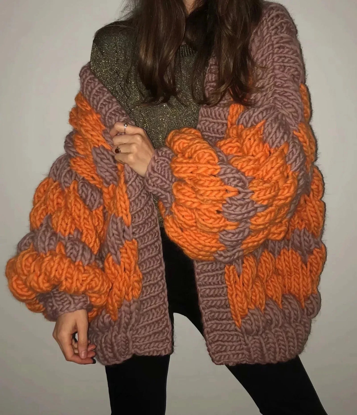 Thick Sweater cardigans for women invierno handmade knitted sweater Balloon long sleeve boho sweaters coat oversize outwear