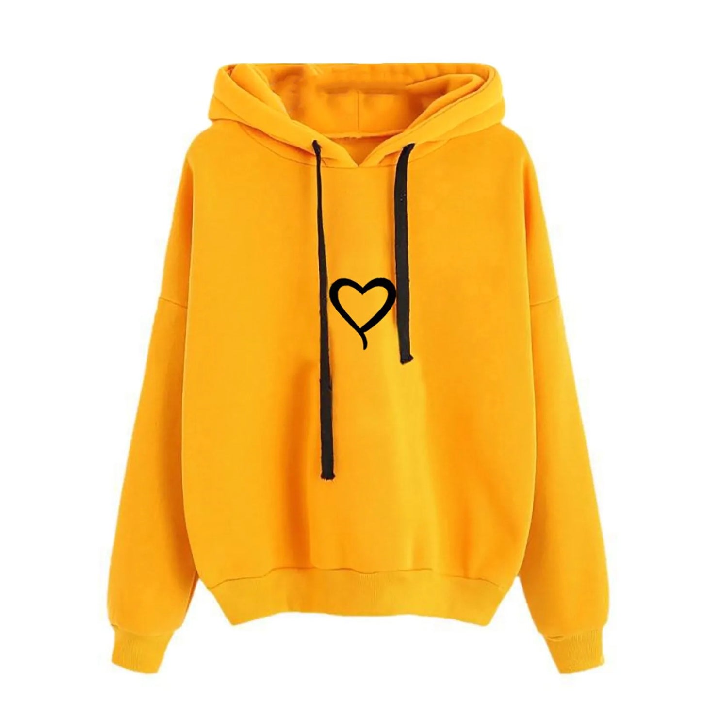 Fashionable Loose Fit Hooded Heart Print Sweatshirt