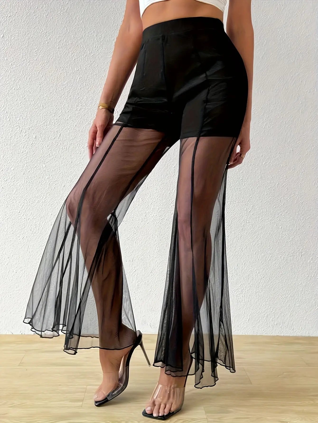 Mature Dark Sexy Cool Wide Leg Flared Pants Fashionable Outfit Perspective Style