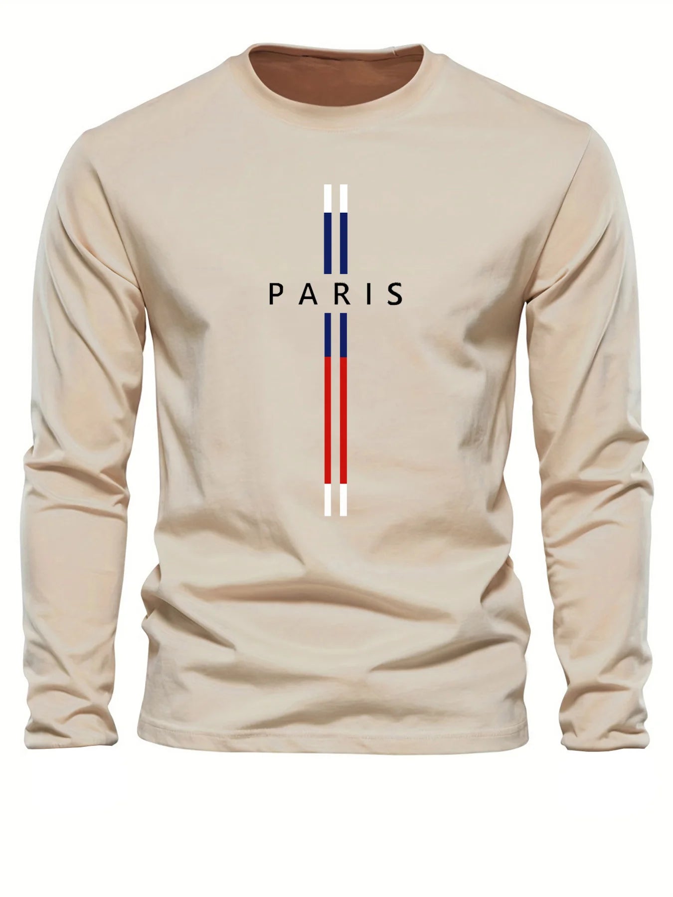 Paris Letter graphic print men's 100% pure cotton loose and comfortable sports and leisure round neck long sleeved T-shirt top