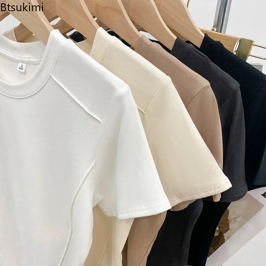 Women's T Shirts Solid Color Round Neck Short Sleeve Slim Versatile T Shirts Women 2026 Summer Fashionable Age Reduction Tops