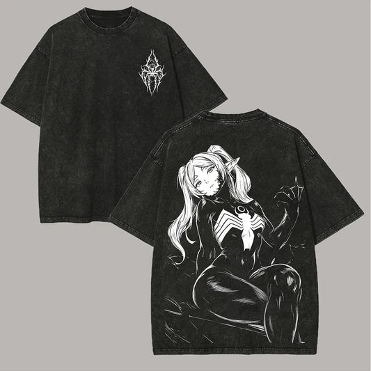 Harajuku Anime Frieren Beyond Journey's End T-shirt Unisex Clothing Washed Oversized T Shirt Short Sleeve Cotton Tees Tops