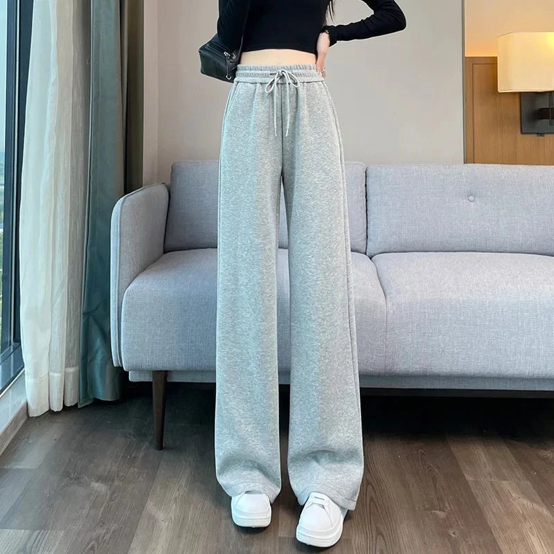 Grey Sports Wide Leg Pants Spring Autumn Thin Straight Casual Sweatpants Comfortable Fashionable Trousers