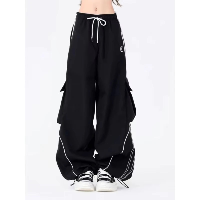 Oversized Grey Black Sweatpants Y2K Korean Streetwear Loose Casual Jogger Pants High Waist All Match Drawstring Trousers
