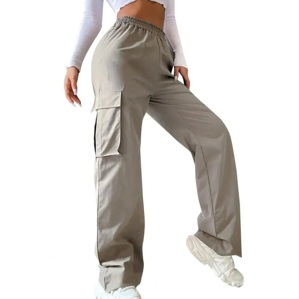 SANWOOD Women Cargo Pants Stylish Women's Cargo Pants Trendy Wide Leg Trousers with Elastic Waist Pockets Casual Korean for Spring
