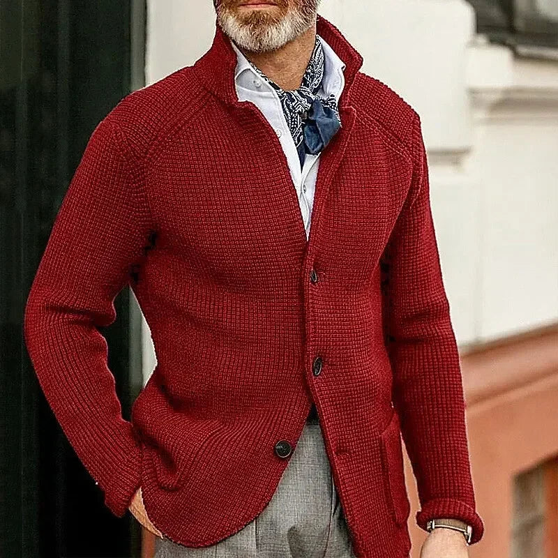 Men's Solid Casual Knitwear Sweater Thick Warm Stand Collar Cardigan Tops Elegant Knitted Coats Autumn Winter Male Sweaters