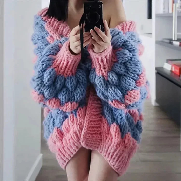 Thick Sweater cardigans for women invierno handmade knitted sweater Balloon long sleeve boho sweaters coat oversize outwear