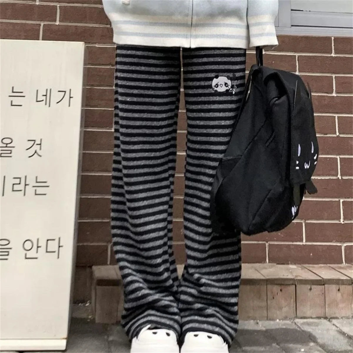 Women's Panda Striped Pants Streetwear Harajuku Pantalones De Mujer Sweatpants Y2k Clothes Casual Japanese Kawaii