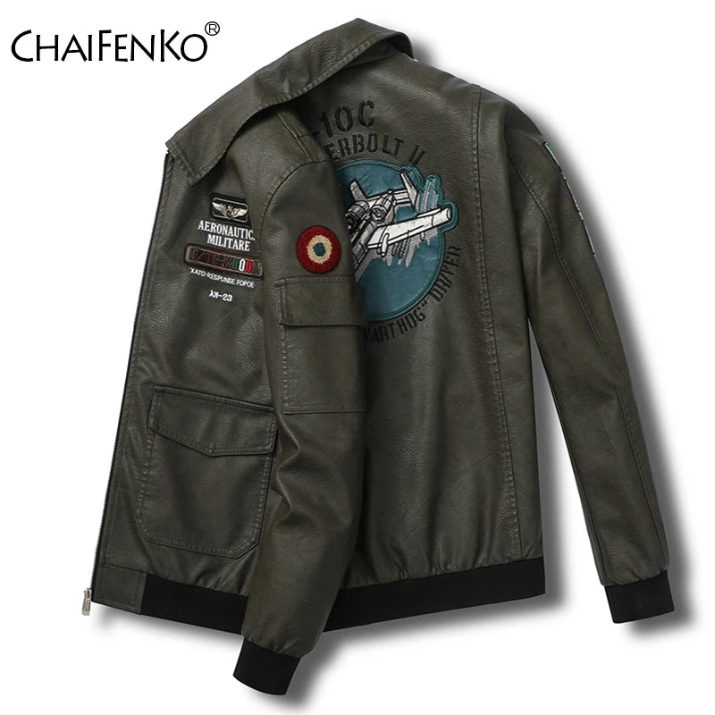 CHAIFENKO Men's Leisure Fashion Locomotive Coats New Leather Clothing Jacket Spring Autumn Windproof Simplicity Keep Warm Coat
