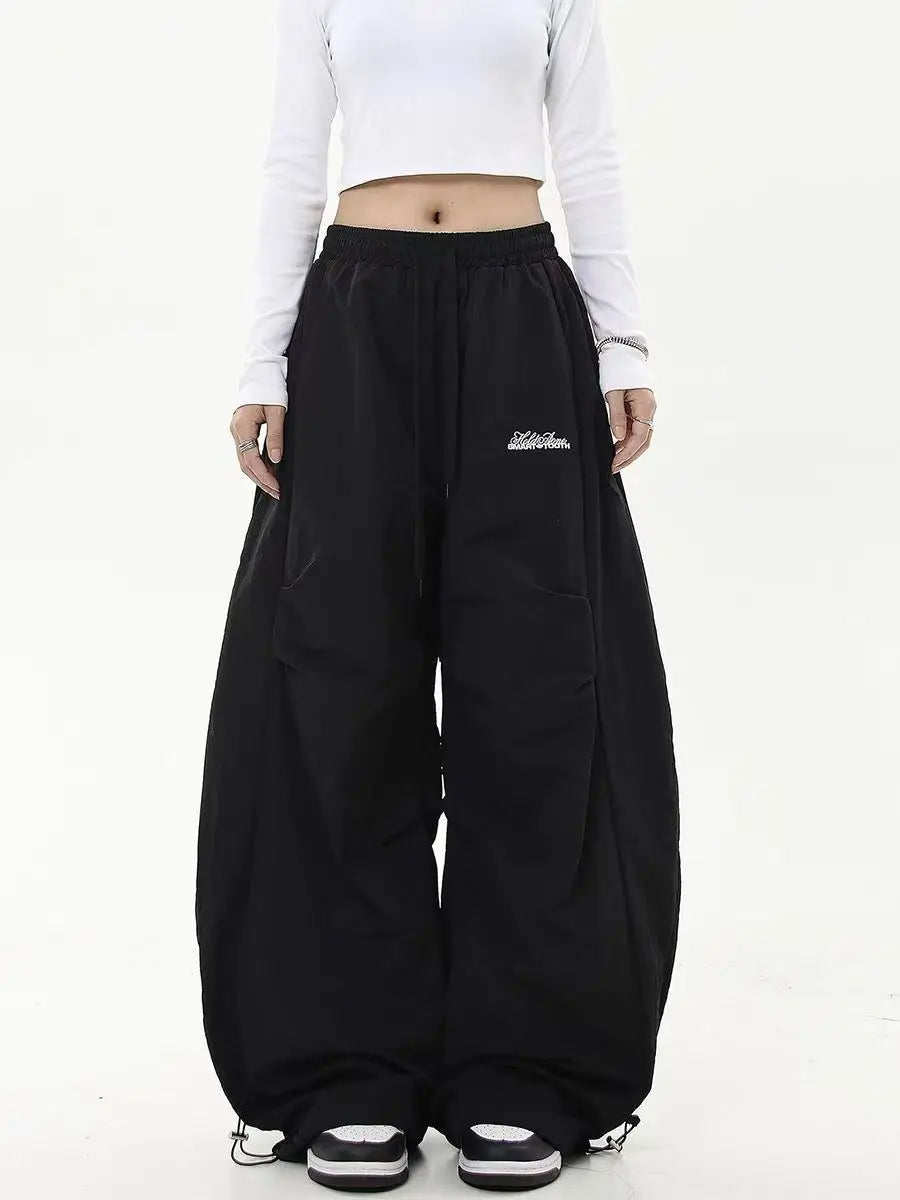 Oversized Grey Black Sweatpants Y2K Korean Streetwear Loose Casual Jogger Pants High Waist All Match Drawstring Trousers