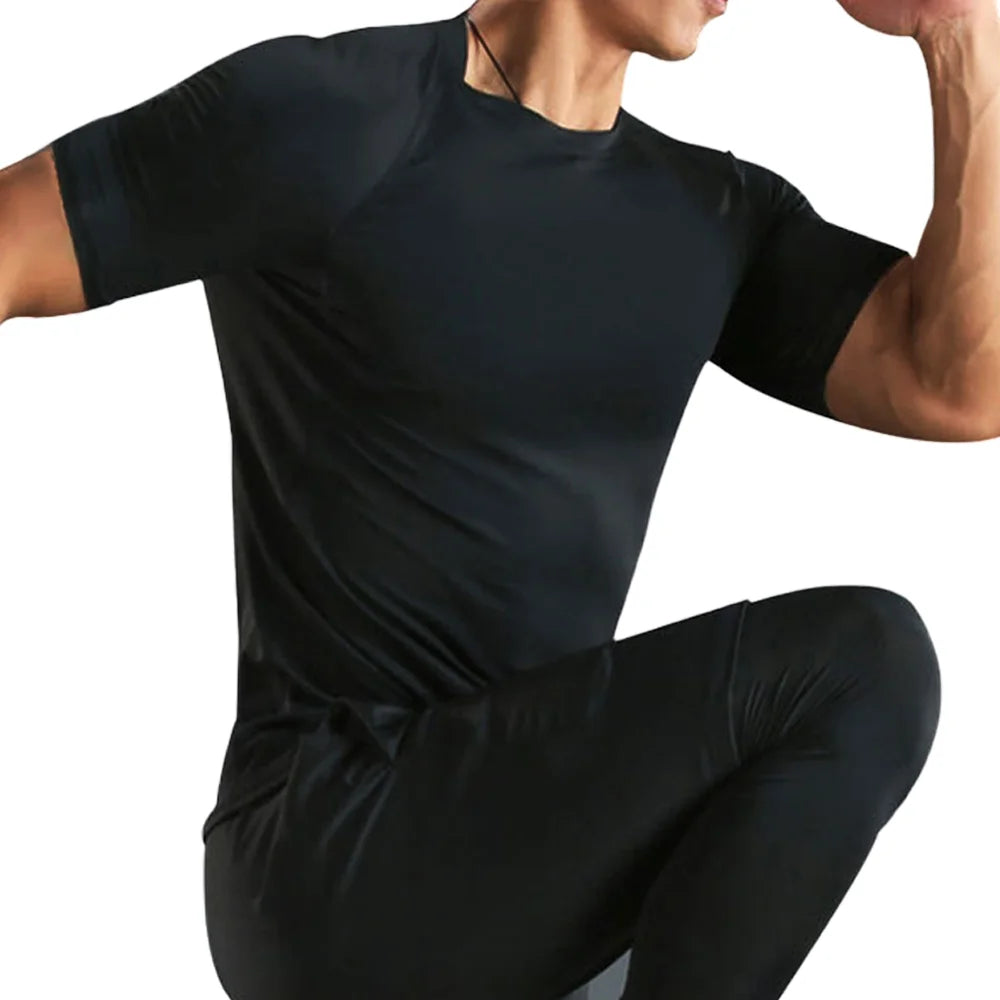 Men Compression Running T Shirts Shapewear Fitness Tight Short Sleeves Body Shaper Training Jogging Shirts Gym Sportswear