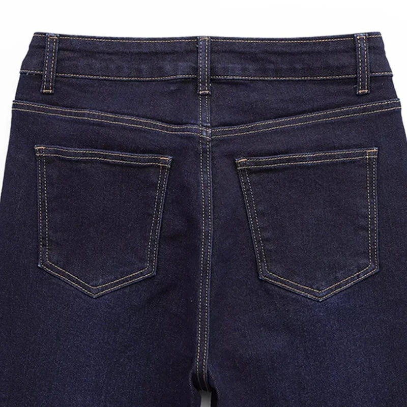XPQBB Women's Jeans Basic All-Match Slimming Denim Pants Fashion Metal Button High Waist Flared Pant High End Sense Casual Trousers