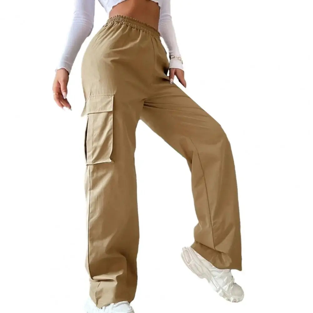 SANWOOD Women Cargo Pants Stylish Women's Cargo Pants Trendy Wide Leg Trousers with Elastic Waist Pockets Casual Korean for Spring