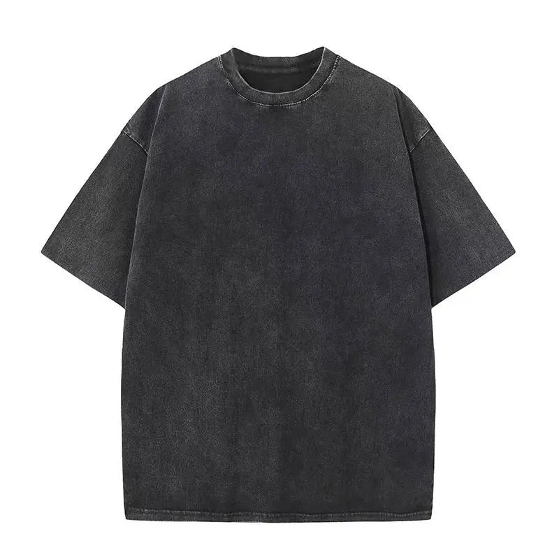 Men's Retro Washed T Shirt 230G Heavy Cotton Oversized Summer Tee Loose Short Sleeve Streetwear Casual Basic Male Clothes