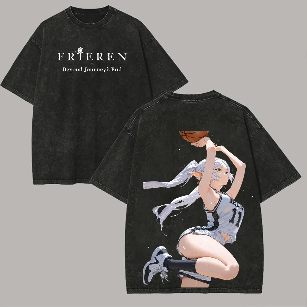 Harajuku Anime Frieren Beyond Journey's End T-shirt Unisex Clothing Washed Oversized T Shirt Short Sleeve Cotton Tees Tops