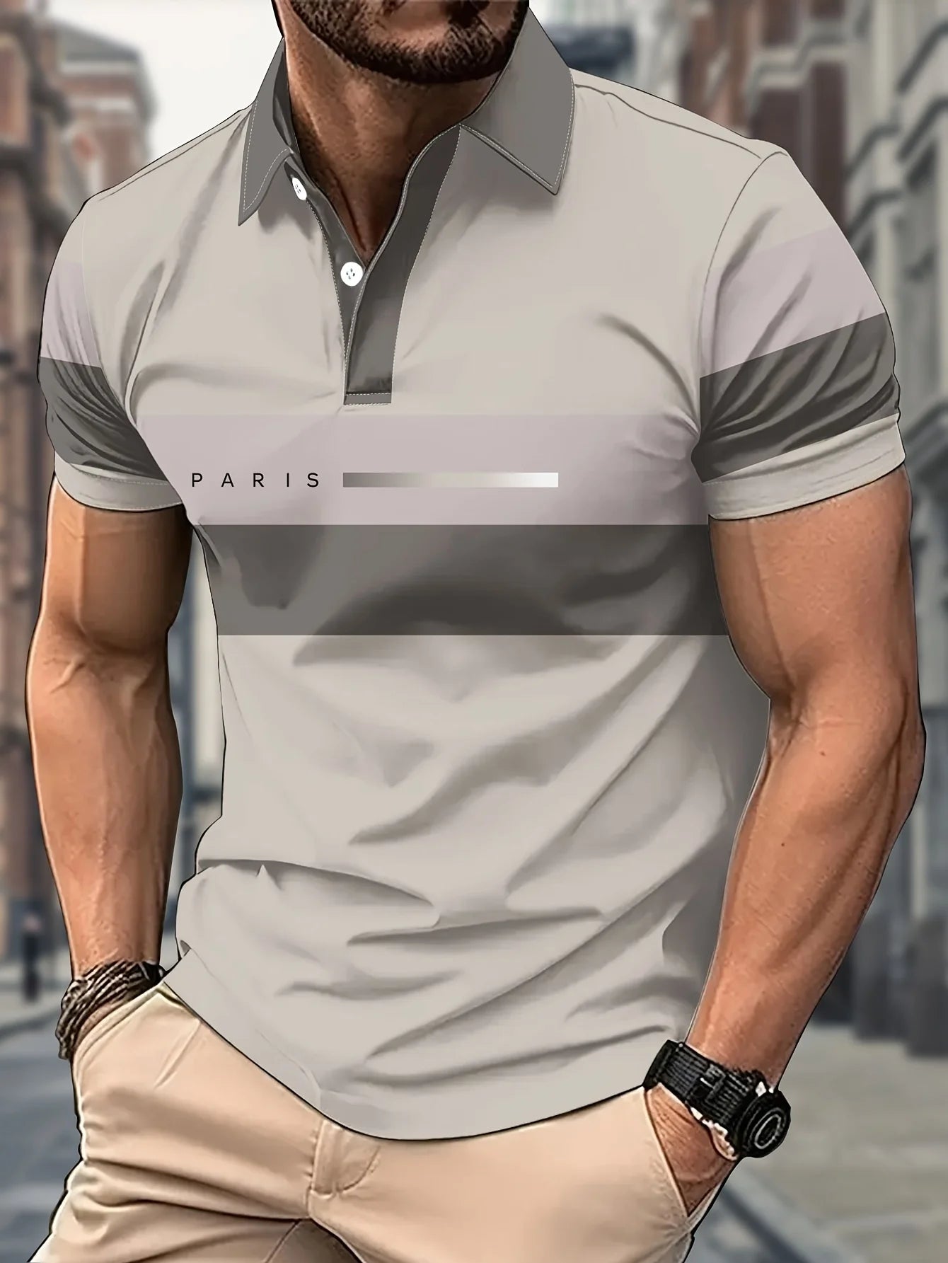 2026 Summer New Style Men's Short-Sleeved Polo Shirt with 3D Letter Pattern Print for Street Casual Fashion and Breathability