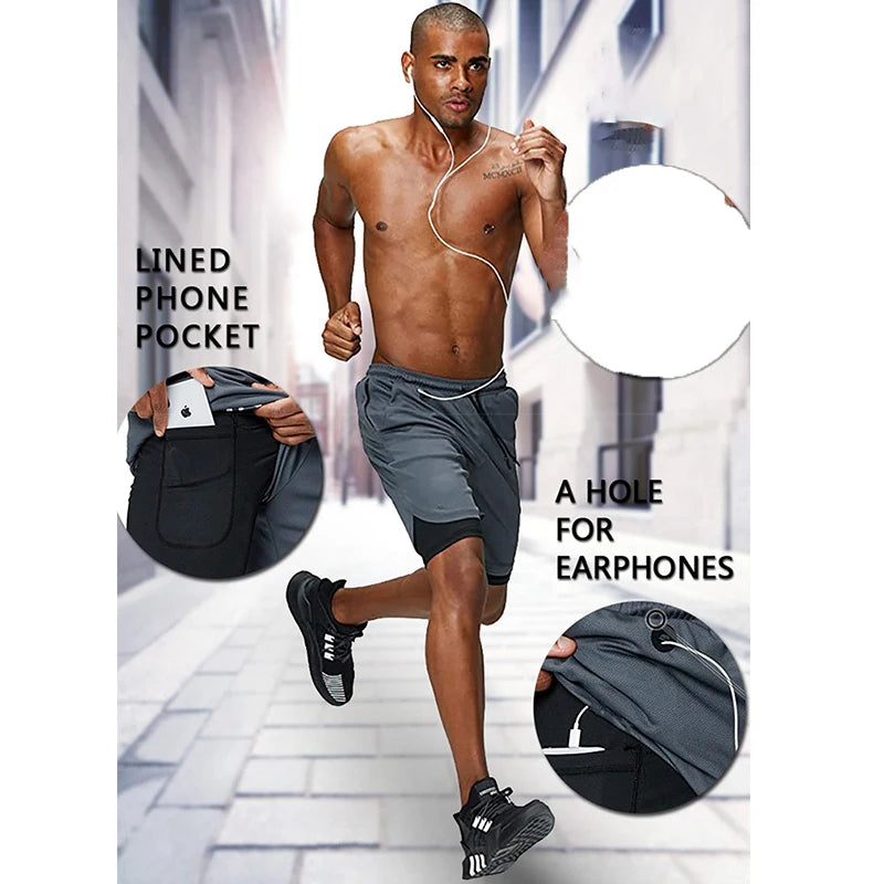 Casual Shorts Men Summer Sportswear Double-deck Male Shorts Gyms Fitness Homme Tracksuit Clothing Black Fashion Short Pants Men