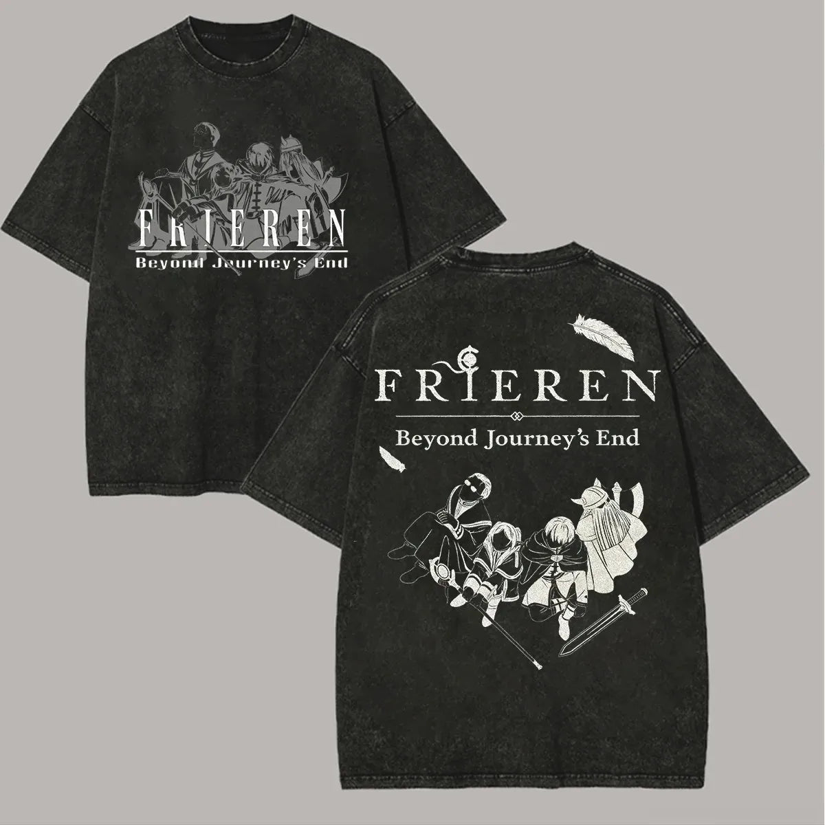 Harajuku Anime Frieren Beyond Journey's End T-shirt Unisex Clothing Washed Oversized T Shirt Short Sleeve Cotton Tees Tops