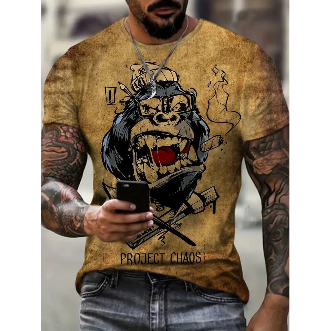 Funny 3D Animal Print Men's T Shirt Leisure Round Neck Short Sleeve Tops Street Hip Hop Style Summer Tees Fashion Loose Pullover