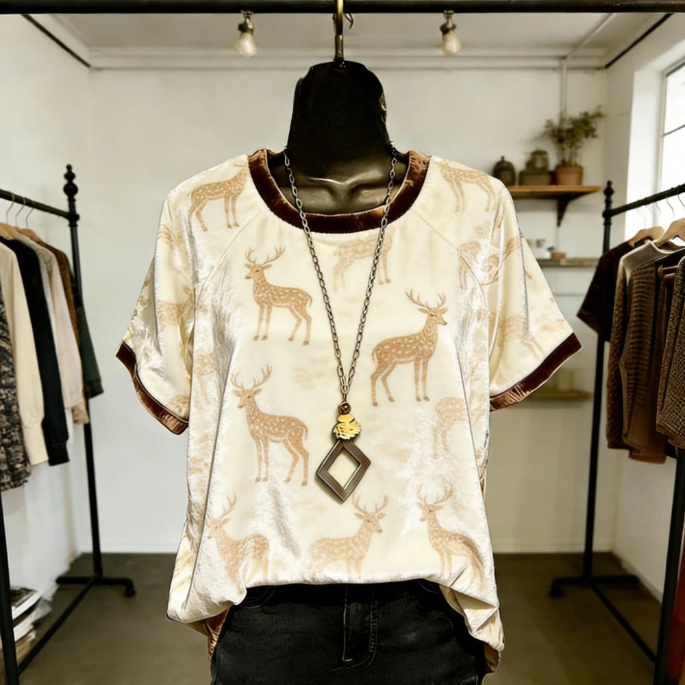 Women Fashion T-Shirts Soft Feel Short Sleeve Tops Trendy Gradient Color Animal Print Blouse for Casual Streetwear Loose Fit