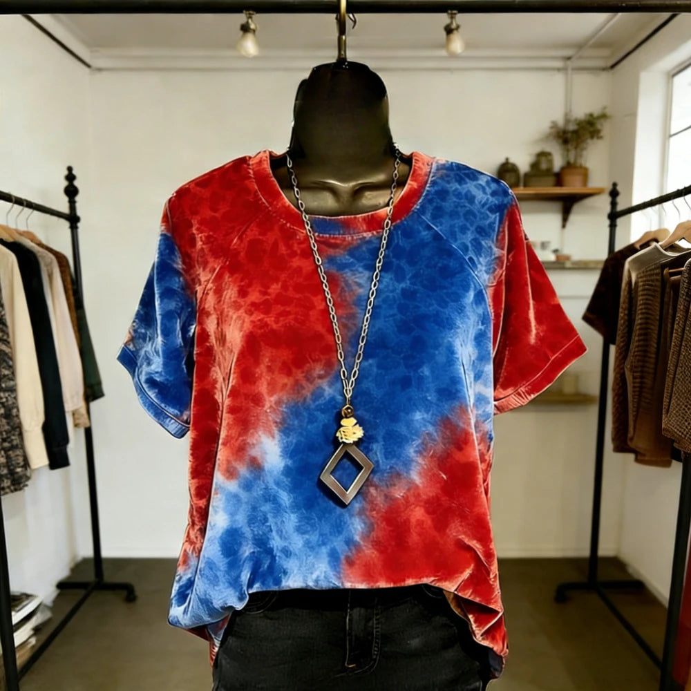Women Fashion T-Shirts Soft Feel Short Sleeve Tops Trendy Gradient Color Animal Print Blouse for Casual Streetwear Loose Fit