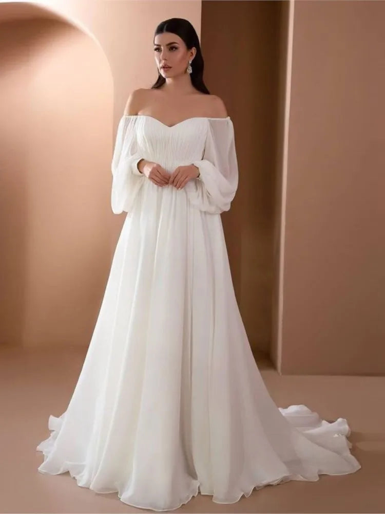 Dresses For Woman Elegant vestidos Solid Color Slim Robe Evening Dress Sexy One Line Neck Simple Style Long Sleeves Simple Style
