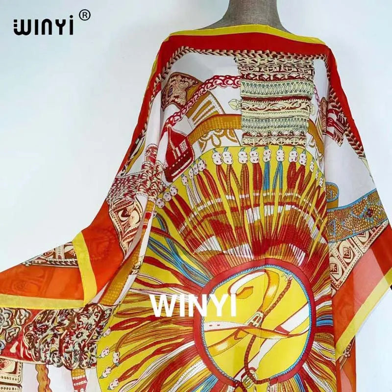 Printed Dresses For Women 2021 Fashion Design Loose Dress Batwing Maxi Long Femme Vestidos Summer Autumn Party Elegant Dress
