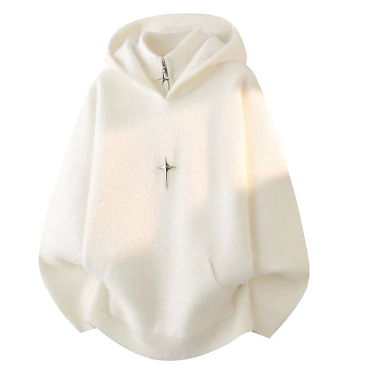 Fashion Men's Hooded Sweaters Autumn Winter Thicken Knitwear Hooded Tops Clothing Youth High Street Loose Solid Warm Pullovers