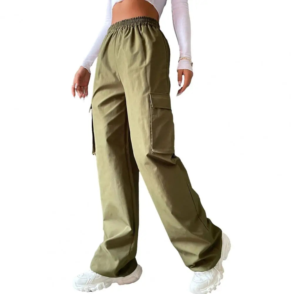 SANWOOD Women Cargo Pants Stylish Women's Cargo Pants Trendy Wide Leg Trousers with Elastic Waist Pockets Casual Korean for Spring