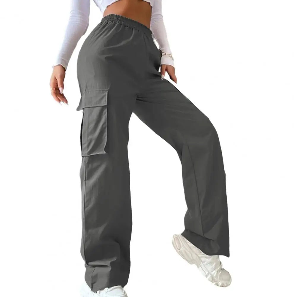 SANWOOD Women Cargo Pants Stylish Women's Cargo Pants Trendy Wide Leg Trousers with Elastic Waist Pockets Casual Korean for Spring