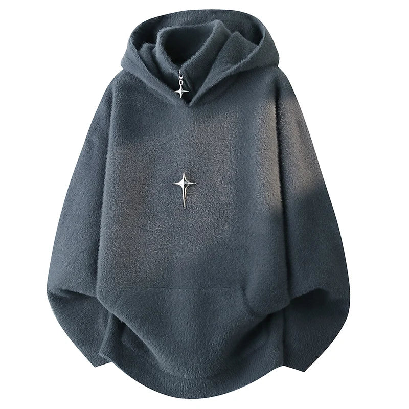 Fashion Men's Hooded Sweaters Autumn Winter Thicken Knitwear Hooded Tops Clothing Youth High Street Loose Solid Warm Pullovers