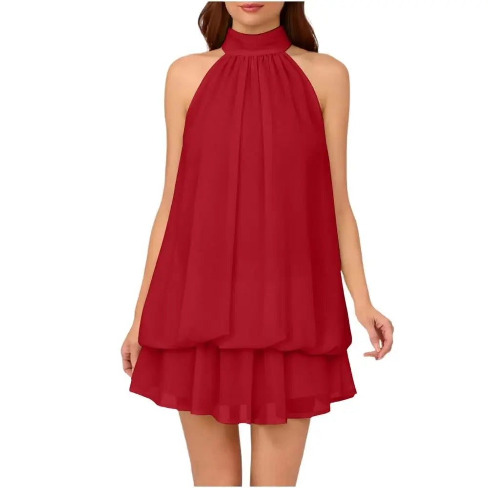 New Halter Tie Party Dress Backless Chiffon Going Out Dresses Sleeveless Ruffle Brunch Outfit