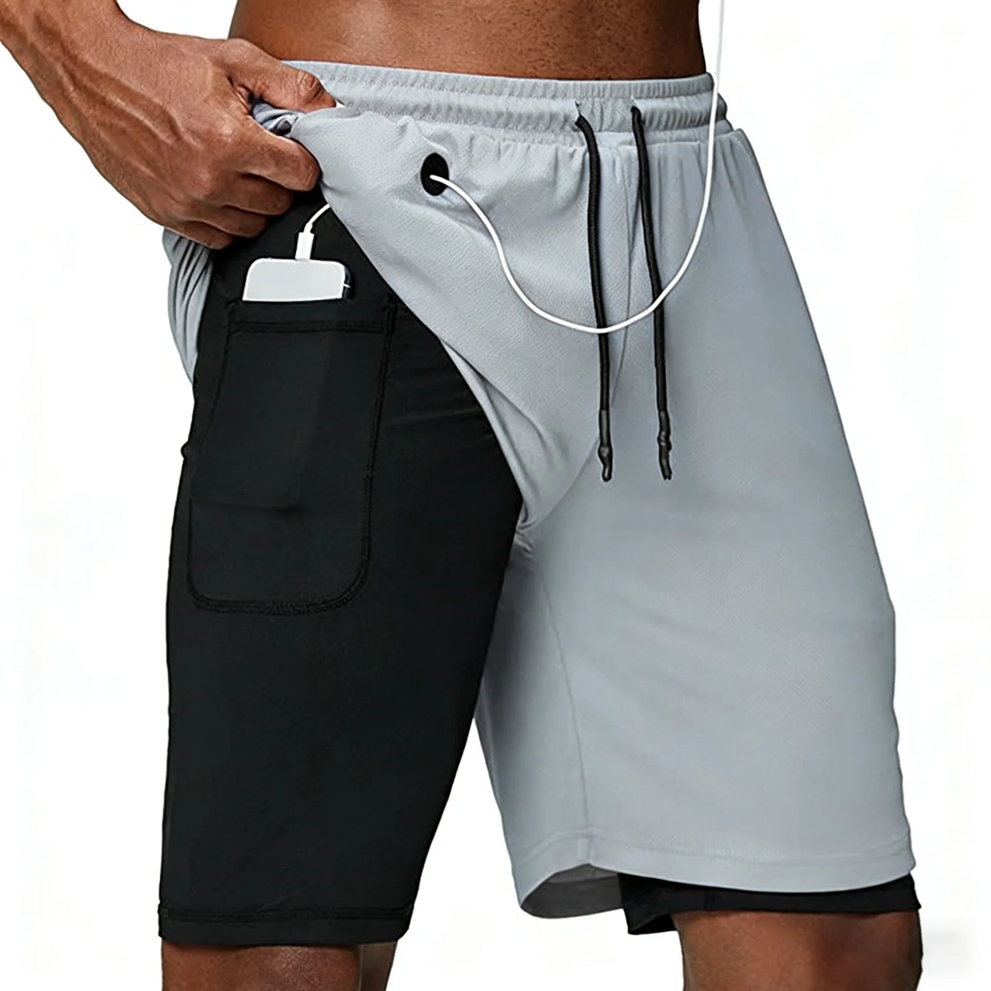 Casual Shorts Men Summer Sportswear Double-deck Male Shorts Gyms Fitness Homme Tracksuit Clothing Black Fashion Short Pants Men
