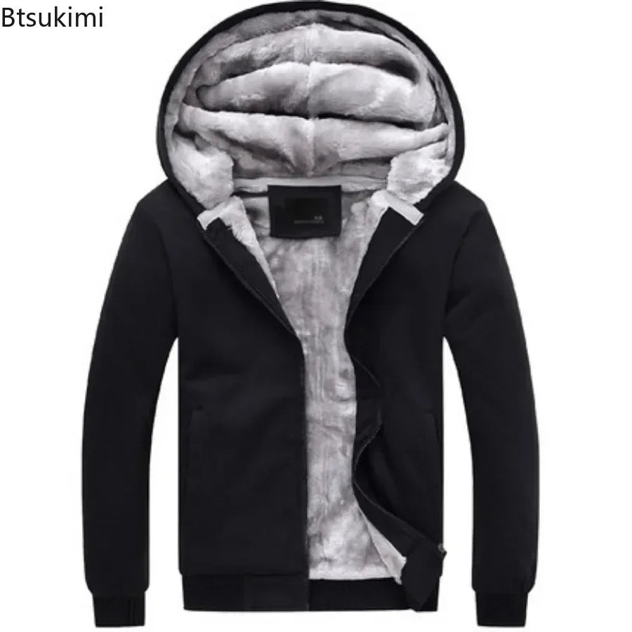 Btsukimi Fashion Men's Jackets Winter Hooded Coats Male Warm Sweatshirts Fleece Hoodie Slim Student Hoodies Outerwear 2026 Men's Clothing