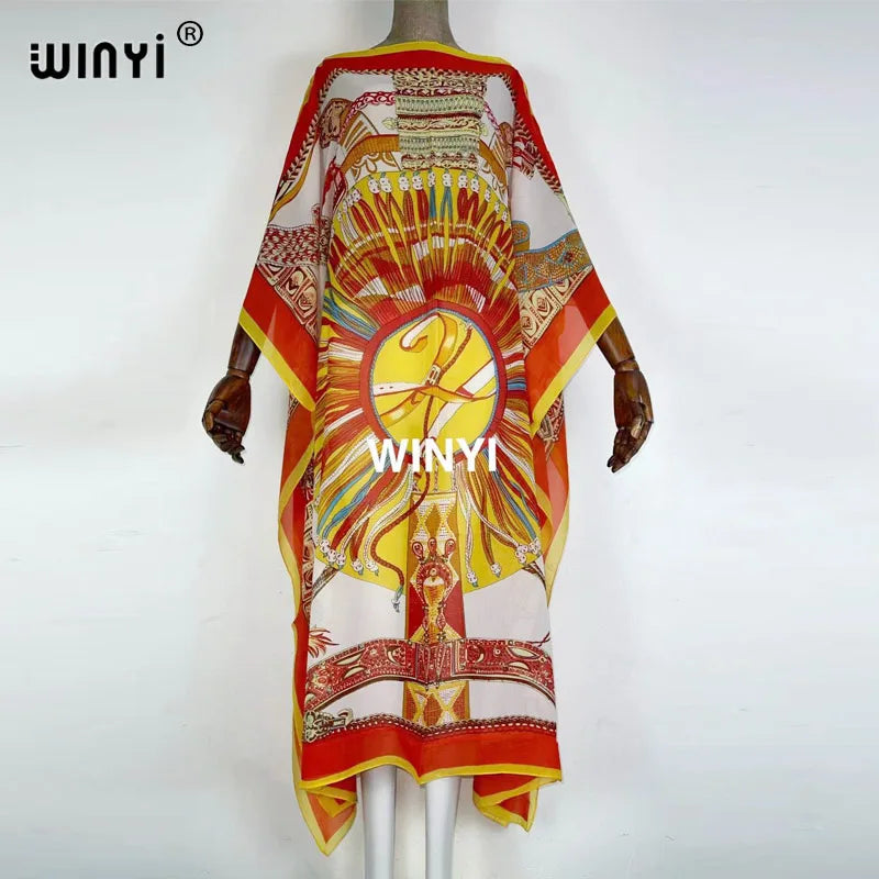 Printed Dresses For Women 2021 Fashion Design Loose Dress Batwing Maxi Long Femme Vestidos Summer Autumn Party Elegant Dress