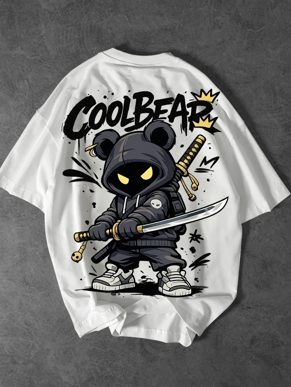European and American Men's Summer Cartoon Warrior Letter Print Comfortable and Breathable Round Neck T-Shirt Outdoor Street Top