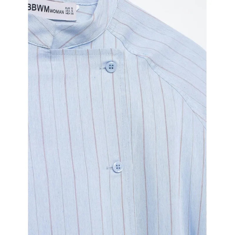 Women's Striped Shirt with Pocket New Spring Long Cuffed Sleeve O Neck Simple Women Shirt & Blouses Asymmetric Hem Female Tops