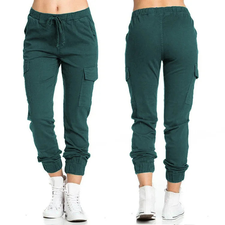 OWNER GIRL New Solid Jogger Women's Cargo Pants Multi-Pocket Drawstring Elastic Waist Women Sports Pants Streetwear Casual Long Pant