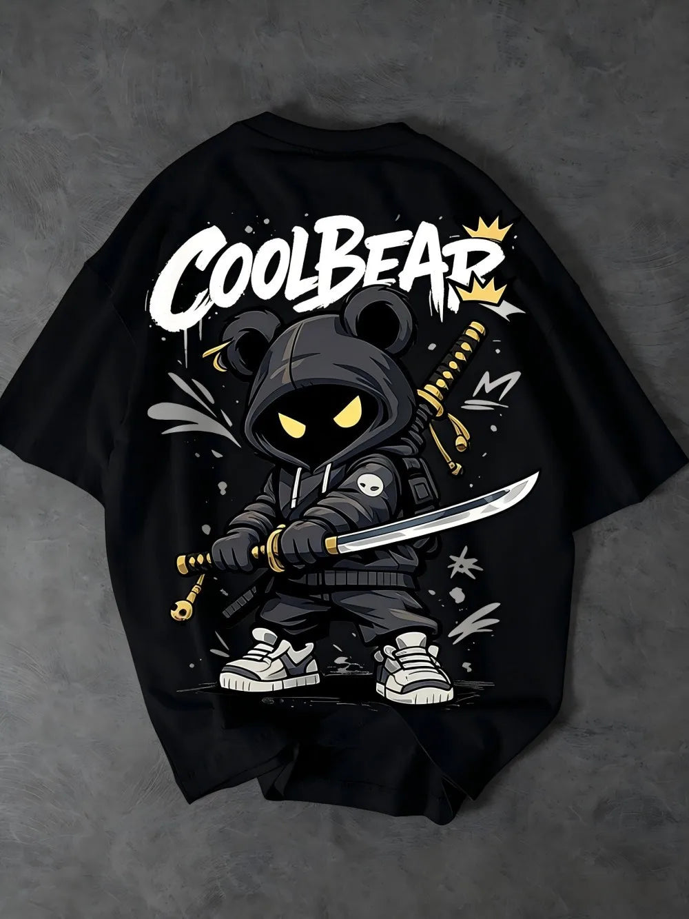 European and American Men's Summer Cartoon Warrior Letter Print Comfortable and Breathable Round Neck T-Shirt Outdoor Street Top