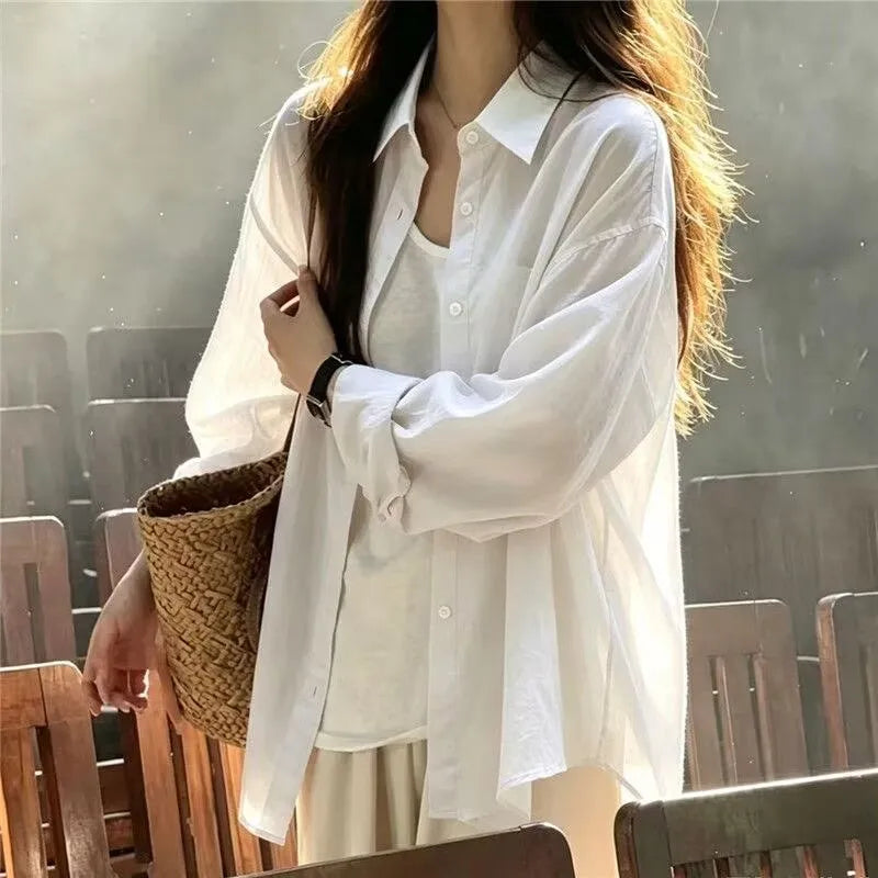 Womens Shirts Long sleeve Loose Thin Blouse 10 colors