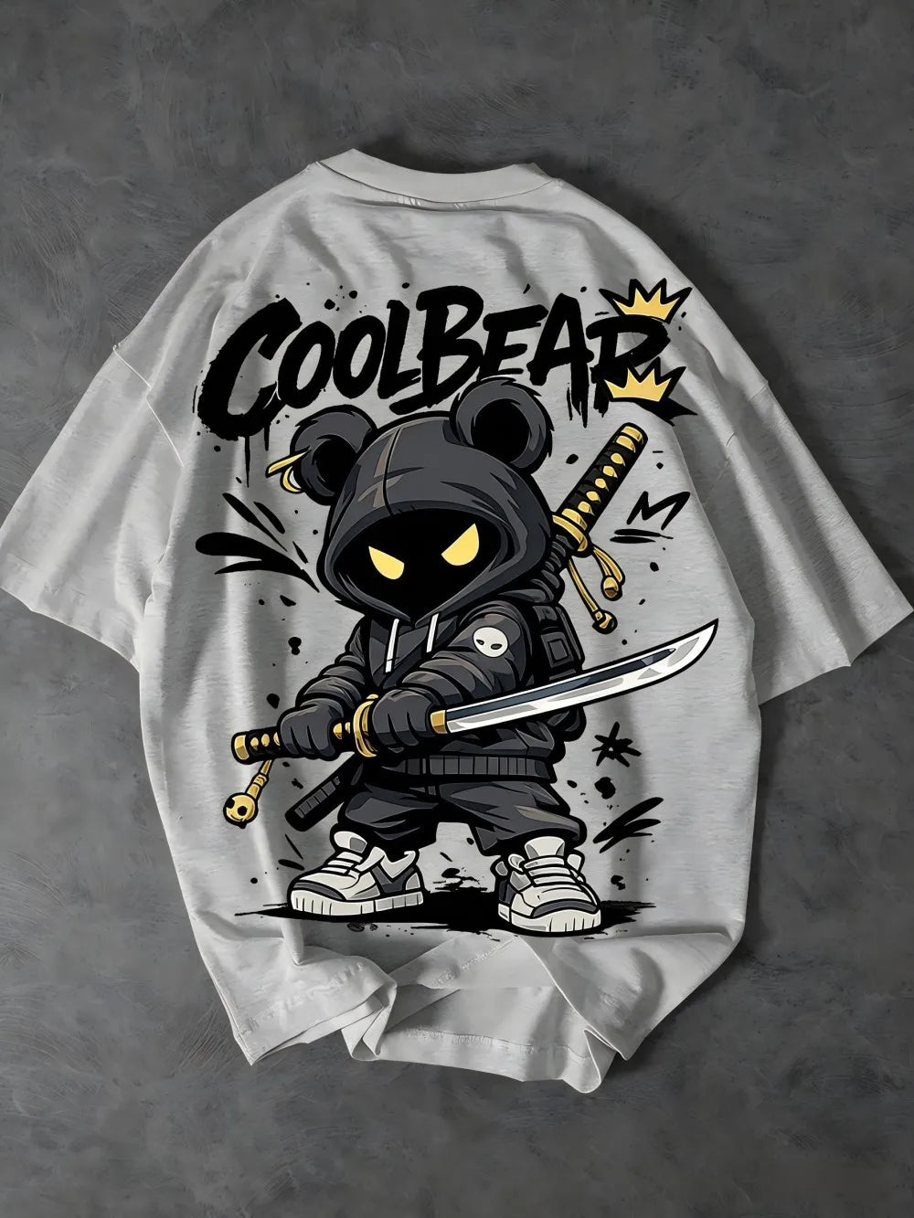 European and American Men's Summer Cartoon Warrior Letter Print Comfortable and Breathable Round Neck T-Shirt Outdoor Street Top