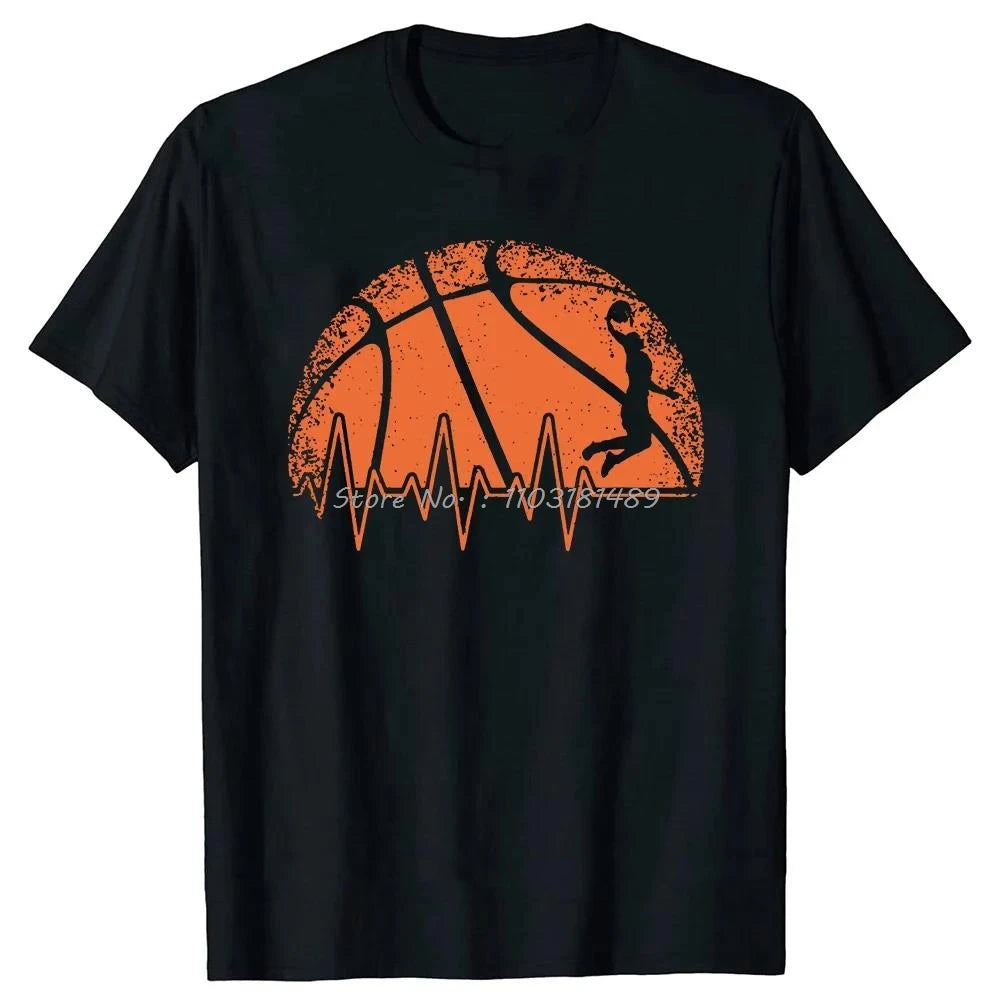 Men Clothing Basketball Heartbeat TShirt Men Birthday Gifts Short Sleeves Funny Tees Fashion Graphic Tshirts Sport Lover