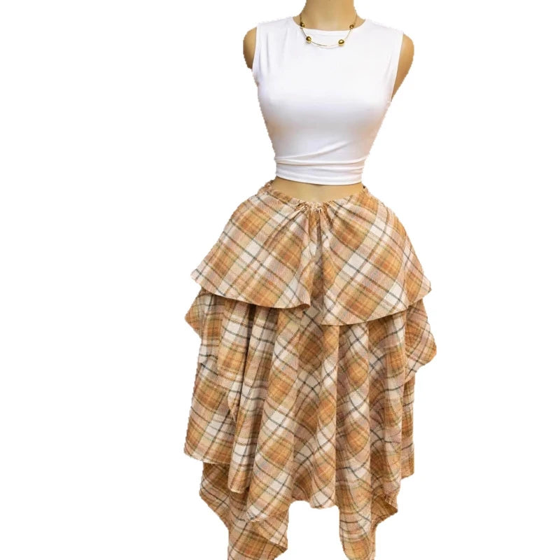 Skirts Women Mid Length Skirt A Line High Waist Slim Fit Plaid Print Casual Elegant Splice Y2k Streetwear Work 2026 Summer