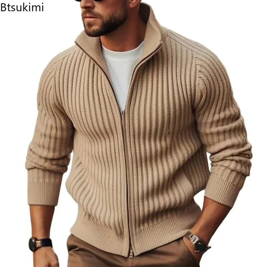 Men's Sweaters Knitted Jumpers Cardigan Solid Zipper Sweatercoat Loose Rompers Autumn New High Street Slight Strech Outerwear