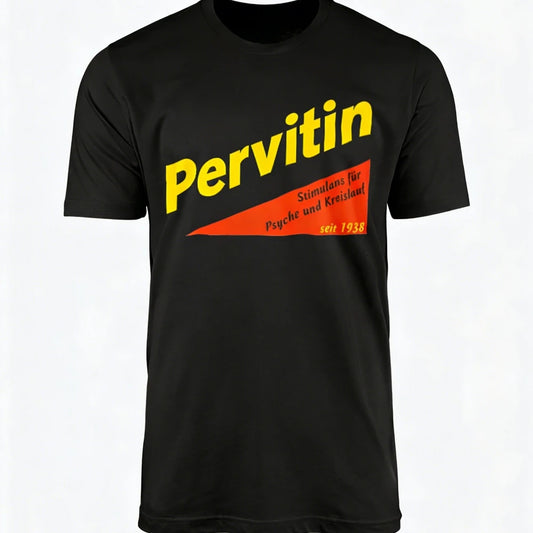 Pervitin Retro Advertising Knit T-Shirt Casual Suitable Men Classic Fit Soft Comfortable High-Quality Fabric Quick-dry Tee