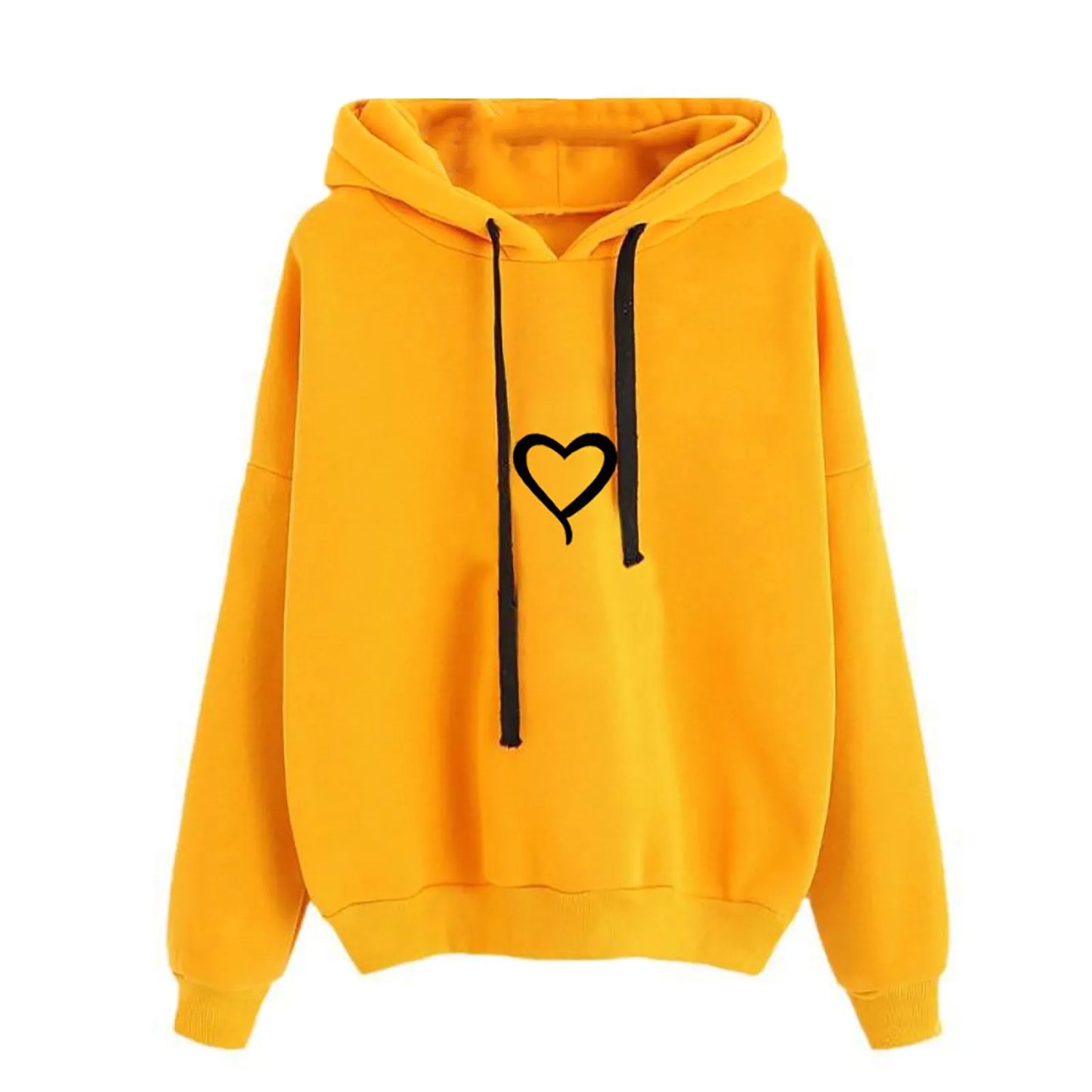 Fashionable Loose Fit Hooded Heart Print Sweatshirt